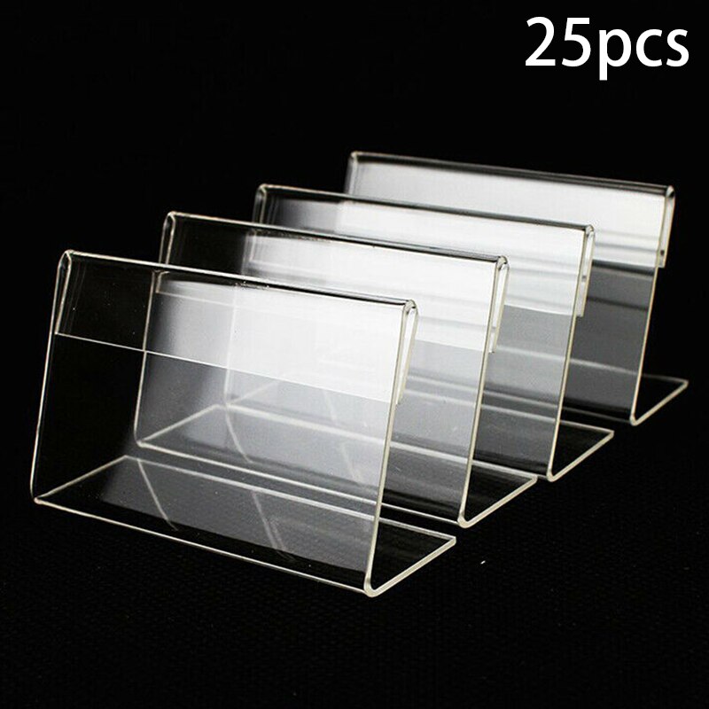 25 Stuks 6X4Cm Acryl Transparante L Vorm Tag Plaat Voldoen Naam Markt Prijskaartje Display Houder Rack label Stand