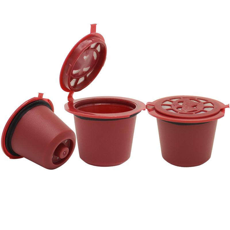 Vokory 3 stk /9 stk kaffe kapsel skal genanvendeligt refill filter plast til nespresso maskine kapsel filtre køkken tilbehør: Rød 3 stk