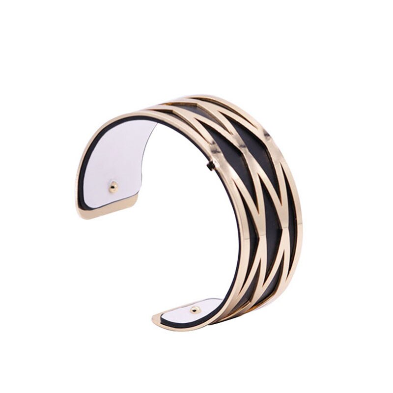 Gold Color Adjustable Bracelet with Geometric Cannage Shaped Interchangeable Leather Bracelet Femme Argent Jewelry: WZ0035