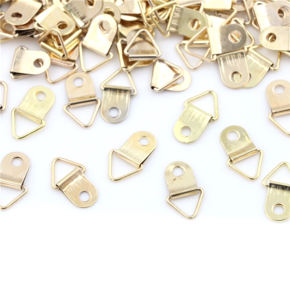 10/100PCS Golden Triangle D-Ring Hanging Picture oil Painting Mirror Frame Hooks Hangers