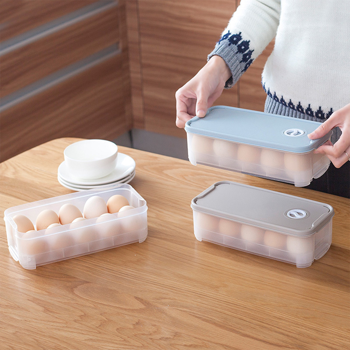 Plastic eierdoos Koelkastopslag Eierdoos Koelkast Eierdoos met stapelbaar deksel Keuken Eieropslag Koelkast Eierrek