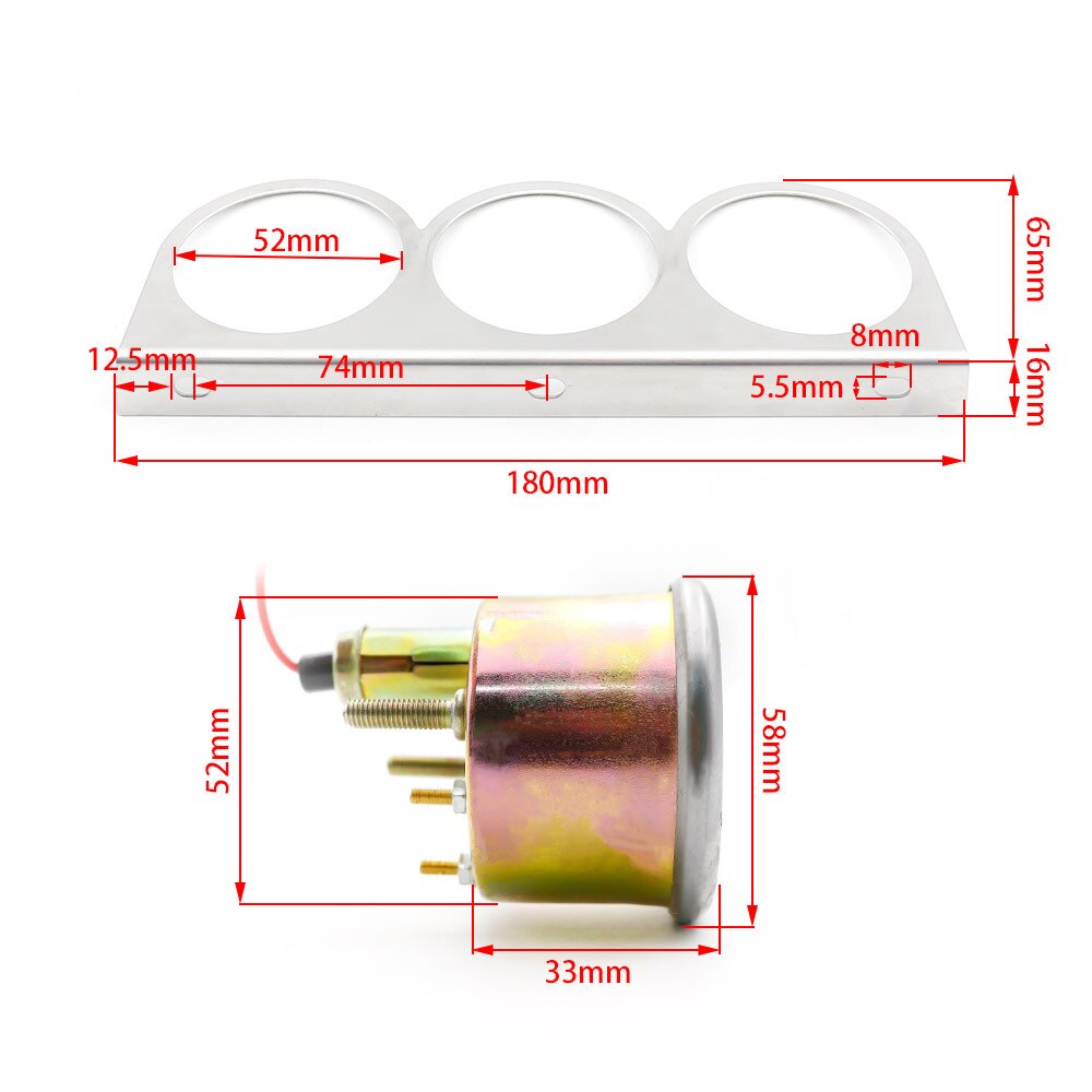 Universal Car 2'' 52mm Chrome Volt Water Temp Gauge Oil Pressure Gauge Triple 3 Gauge Set Gauges Kit Car Accessories