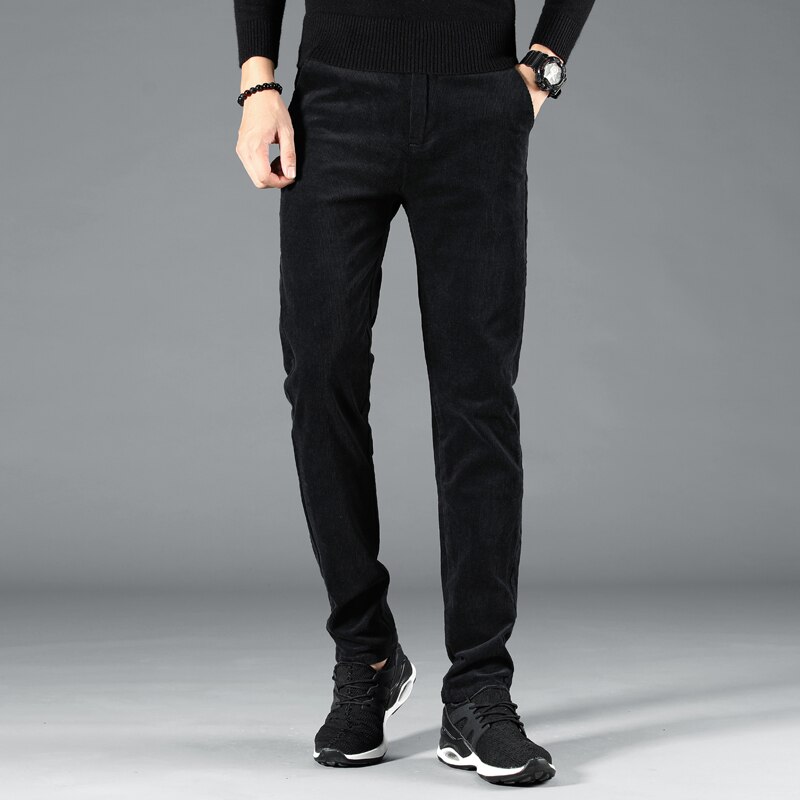 Herfst winter heren jeans slim fit dikke warme corduroy broek fleece broek heren casual zakelijke stijl lange broek heren