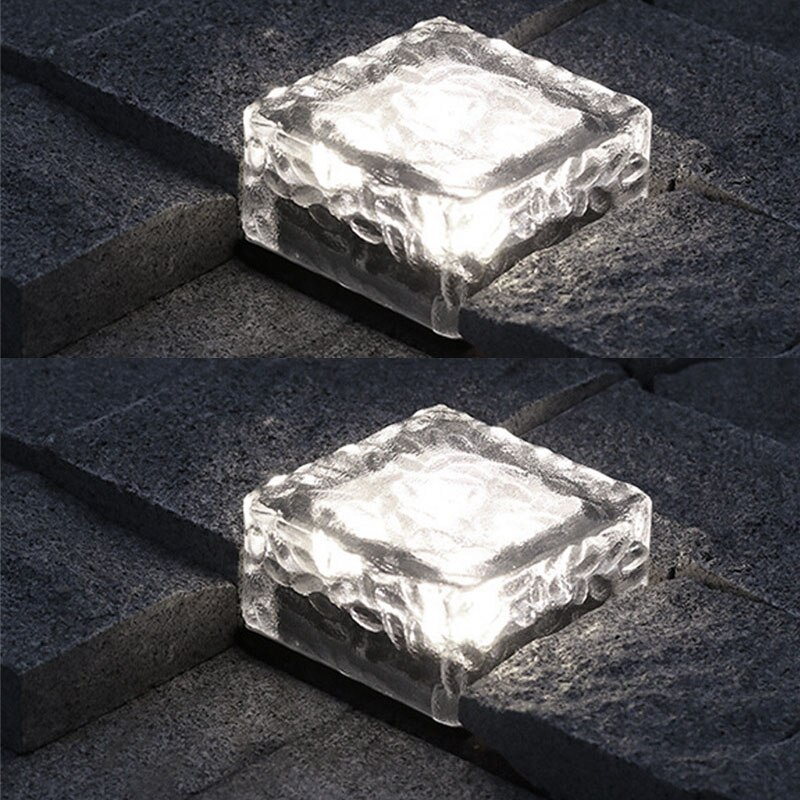 Waterproof Solar Lawn Lamps Solar Floor Tile Light Outdoor Lawn Lamps Square Ice Block LED Light Garden Stairs Lamp: 2pcs