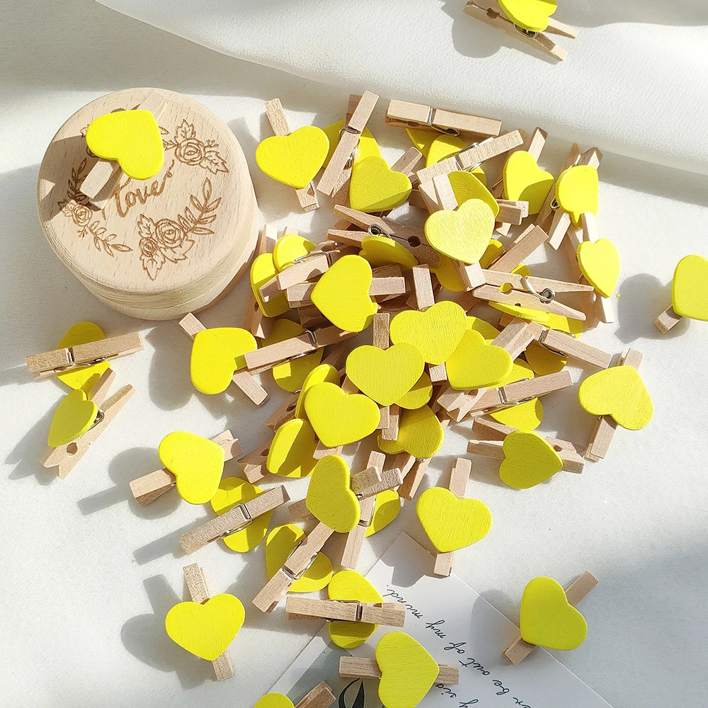 10/50 stücke rotes Herz Liebe Holz Kleidung Fotopapier Anbindung Stift Mini Wäsche klammer Postkarte Clips nach Hause Hochzeit Valentinstag Decorati: L / Gelb