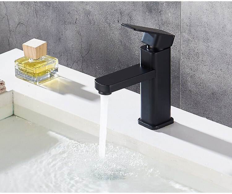 Black Baking Varnish Square Basin Mixer And Cold Faucet Bathroom Sink Single Handle Hole Tap Brass Base Kitchen Accessories: Default Title