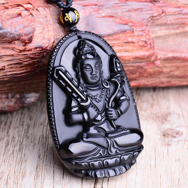 Natursten sort obsidian udskåret buddha heldig amulet vedhæng halskæde fine smykker til kvinder mænd sweater kæde vedhæng: Kvæg tiger