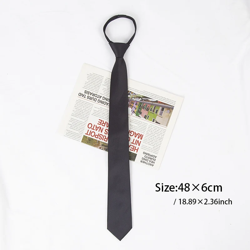 Unisex Black Simple Clip on Tie Women Men Zipper Ties Shirt Accessories Necktie for Man Skinny Slim Narrow Party Wedding Necktie