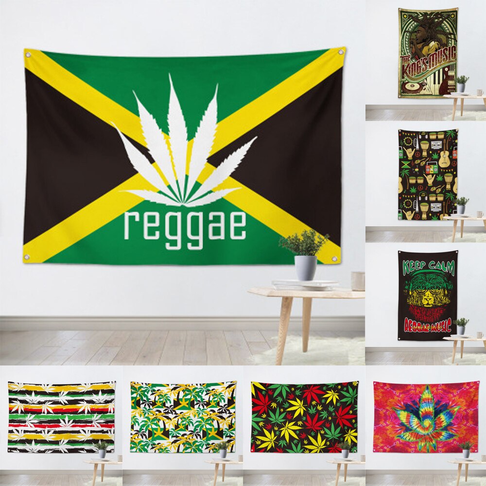 Reggaelöv jamaica rasta lejon hängande flagga banderoll musik rock heminredning väggkonst 4 gromments in corners 3*5ft 144cm*96cm