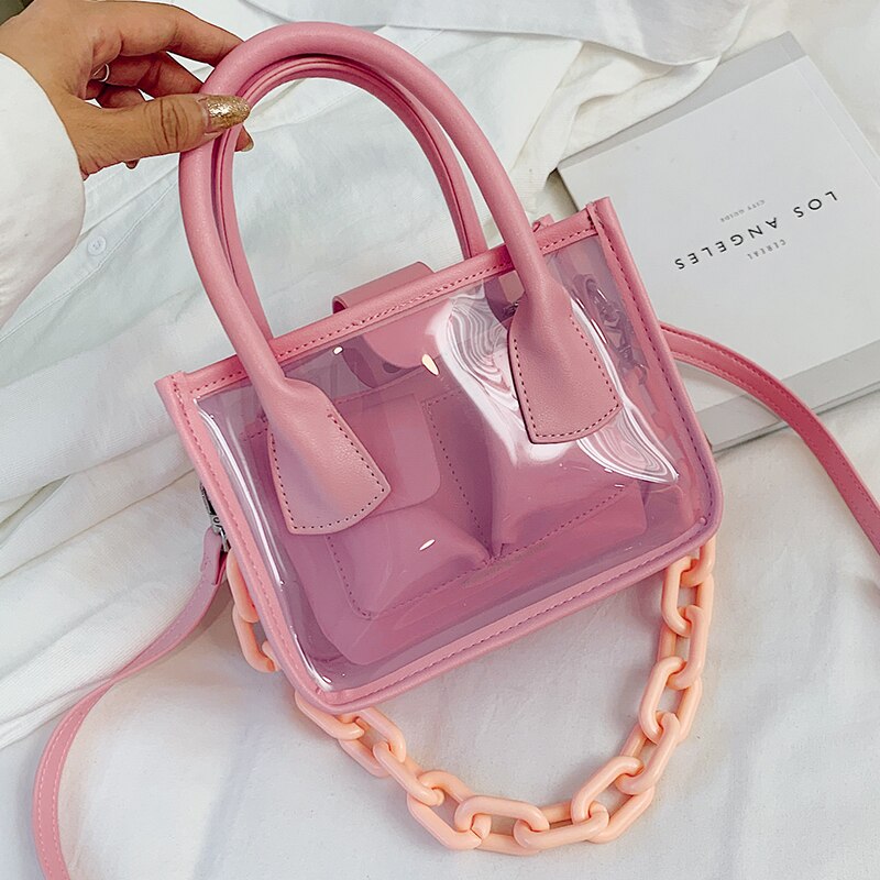 Transparent Jelly Square Tote bag High PVC Women's Handbag Small Travel Shoulder Messenger Bag