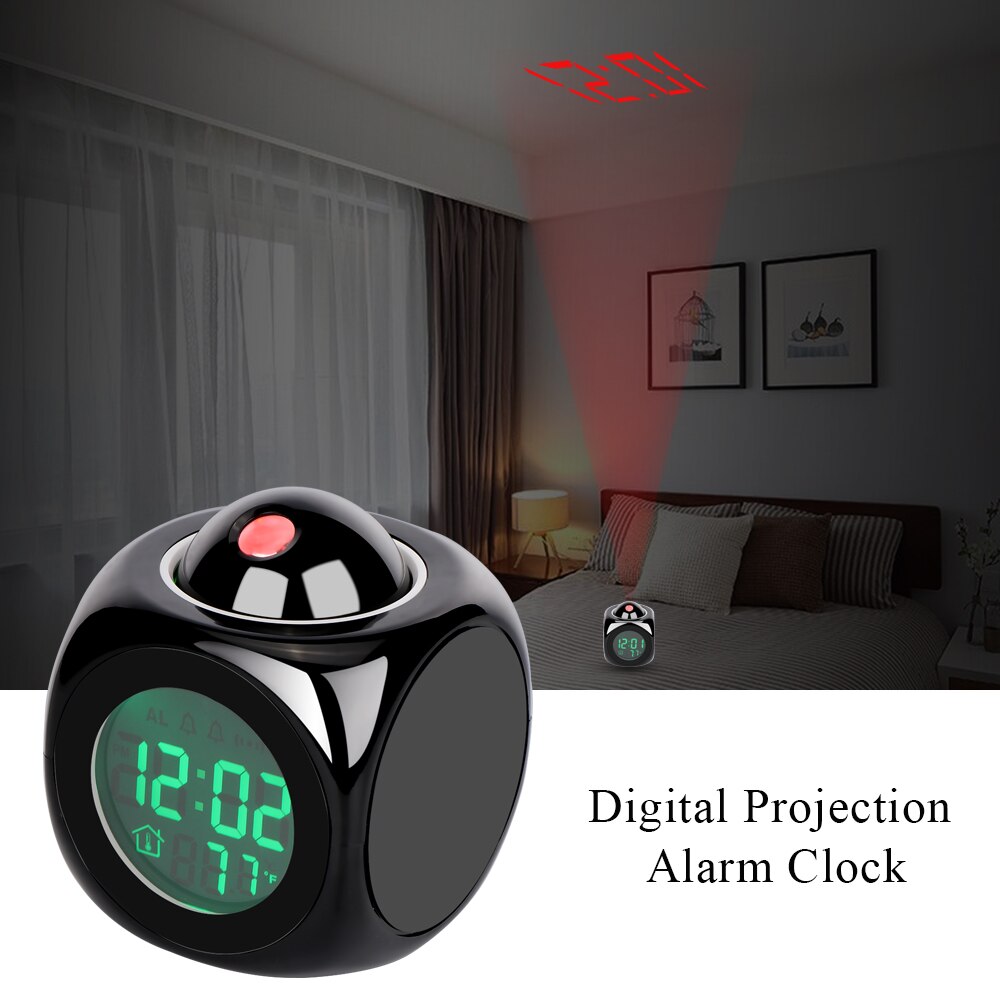 ABEDOE Multifunction Alarm Clock Digital Projection Cube LED Desk Clock LCD Display with Backlight Support Current Time Report