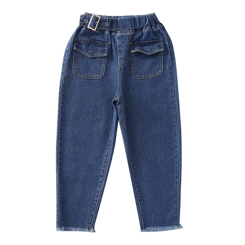 automne bébé filles jean avant patch poche Denim pantalon ceinture décoration enfants pantalons enfants filles jean pantalon décontracté
