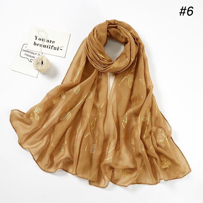 Heißer stanzen Gold Blatt aufbringen Hijab Schal Beliebte funkeln Blumen- Muslimischen Stirnband Kopf Wickeln Frauen Islamischen Schleier Turban Lange Schal: 6 Kamel