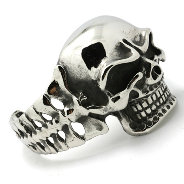 Fashiong Metal Huge Heavy Skull Motorcycle Exaggerated Punk Open Bracelet for Men Jewelry: A3824-Silver