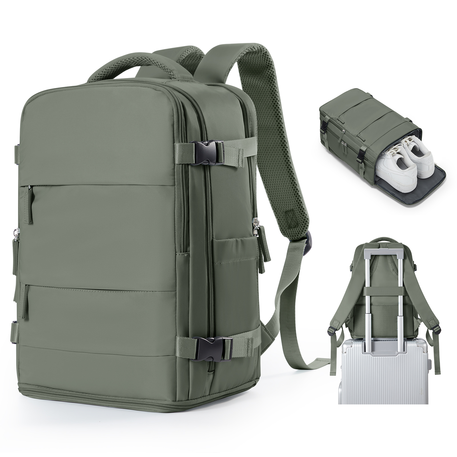 Reisrugzak voor dames heren, handbagage 40x20x25 voor Ryanair Cabin reistas College boekentas Waterdichte laptoptas voor werk: green