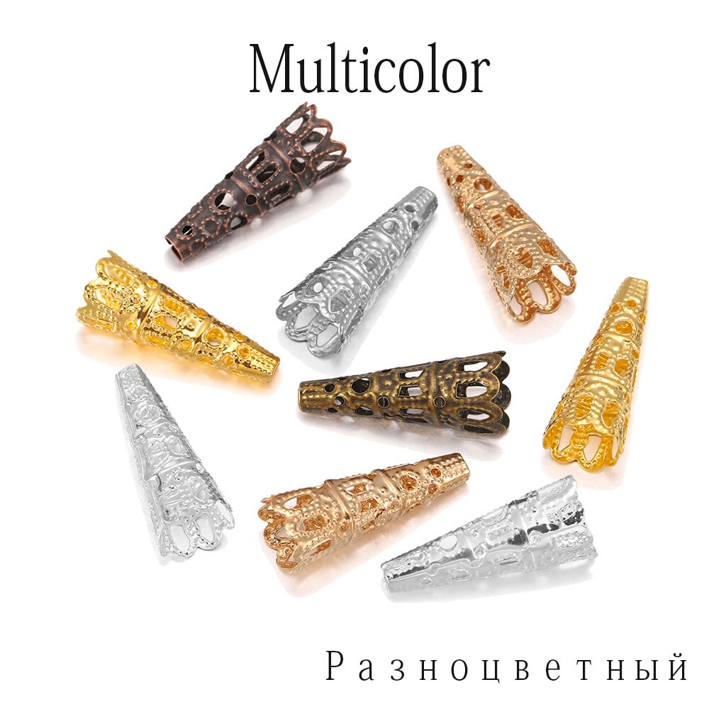 50pcs/lot Rhodium Alloy Bugle Cone Bead Caps Crystal Pendulum pendant End Cap For DIY Jewelry Making Supplies Findings: Multicolor