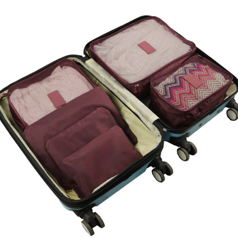 6 Stks/set Reizen Opbergtas Kleren Tidy Pouch Bagage Organizer Draagbare Opslag Case Ye: Wine red