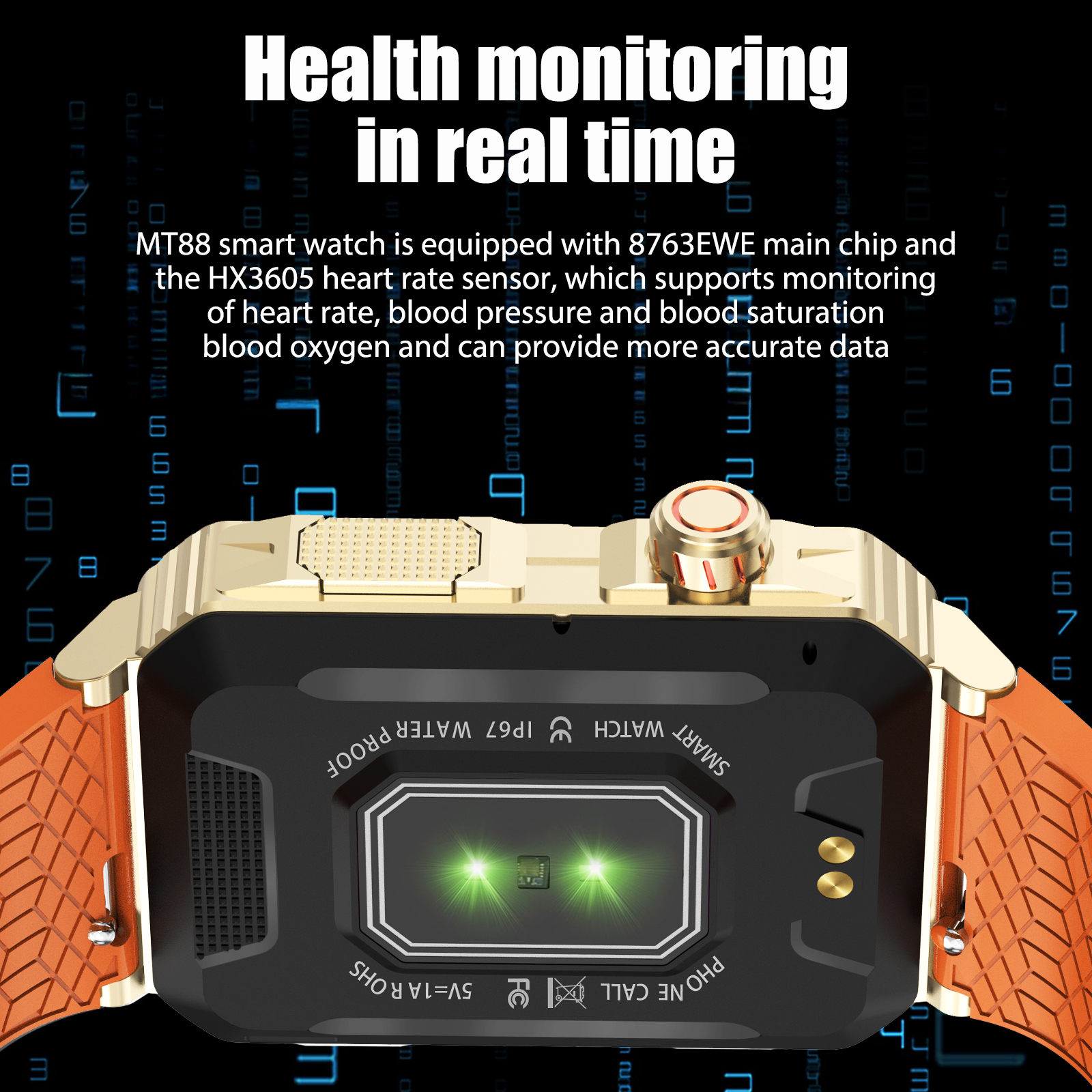 Inteligentny zegarek EIGIIS MT88 1,57 "ekran HD zegarki wojskowe śledzenie zdatność połączenie Bluetooth monitor zdrowia IP67 wodoodporny