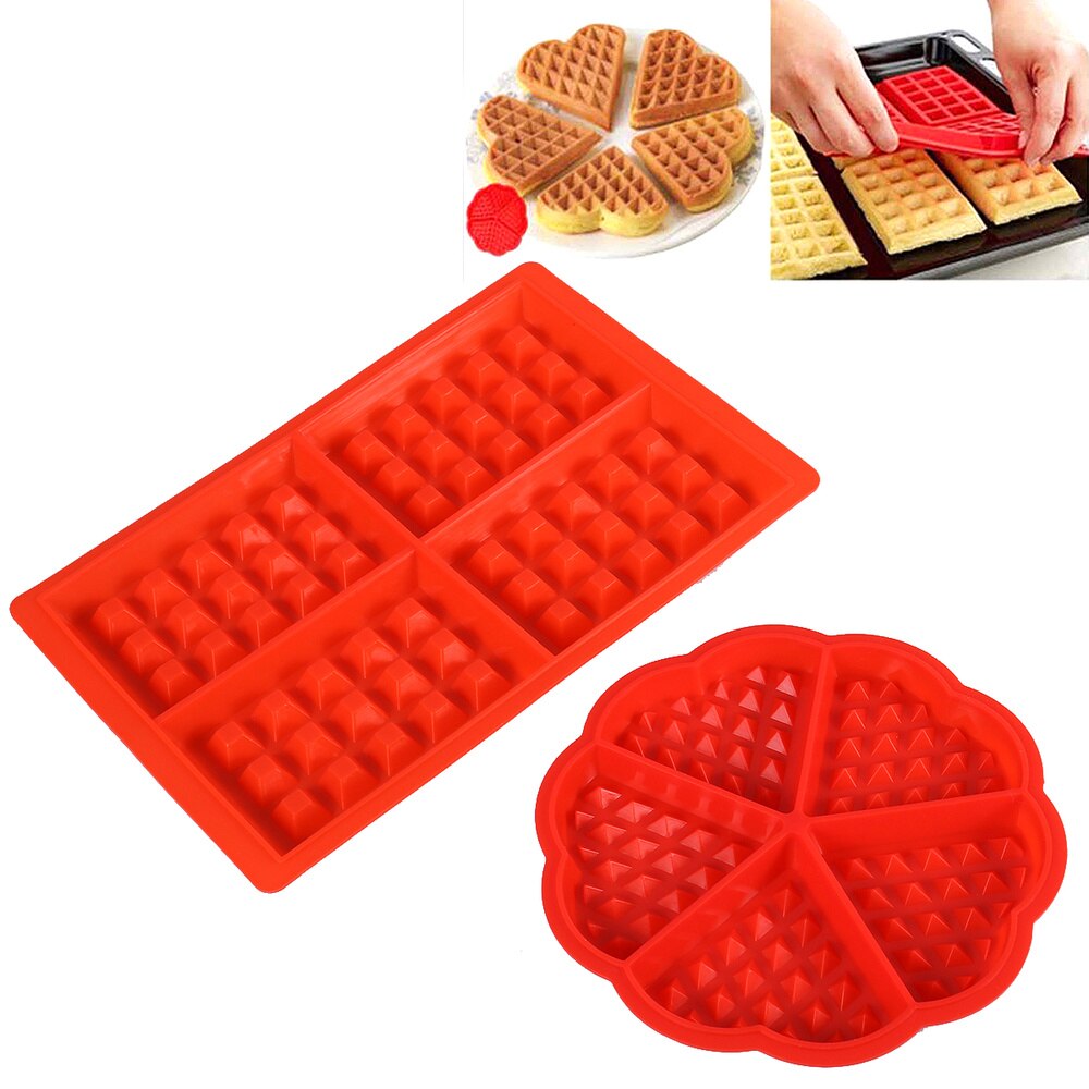2 uds. De gofres de silicona herramienta molde para hornear FORMA DE gofrera Chocolate molde cuadrado y forma de corazón (rojo): Default Title