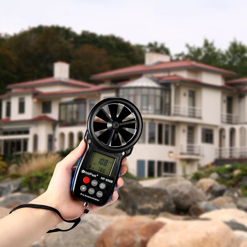 HoldPeak HP-866B Mini LCD Digital-Anemometer Thermometer Wind Geschwindigkeit Luft Geschwindigkeit Temperatur Messung anemometro mit Hintergrundbeleuchtung