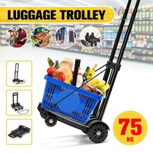 75K Full Folding Rvs Bagage Auto Draagbare Flatbed Bagage Te Dragen Trolley Koffer Schooltassen Winkelwagentjes