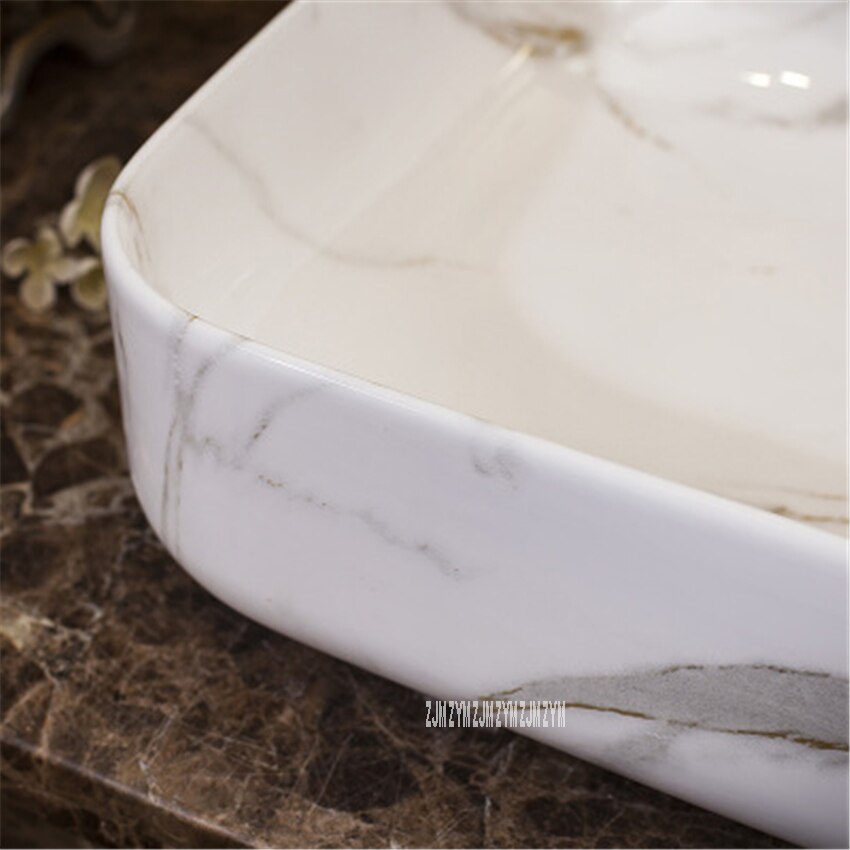 European Style Home Bathroom Rectangle Ceramic Sink Single Hole Hand Wash Sink Modern Simple Hotel Above Counter Basin Bowl