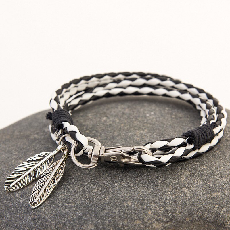 Leather Wrap Braided Wristband Retro Leaves Cuff Punk Men Women Couple Friendship Bracelet Bangle: 5