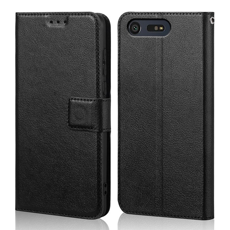 Dla Sony Xperia X Compact etui z klapką ze skóry i silikonu powrót skóra stojak capa dla Sony X Mini F5321 pokrywa telefon funda etui torba: Black
