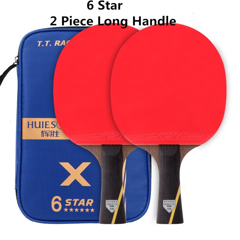 Huieson-raqueta de tenis de mesa de 6 estrellas, raquetas de Ping Pong de goma con doble grano de carbono, pala de pádel, potente murciélago con cubierta, 1 par: 6 Star 2 Long