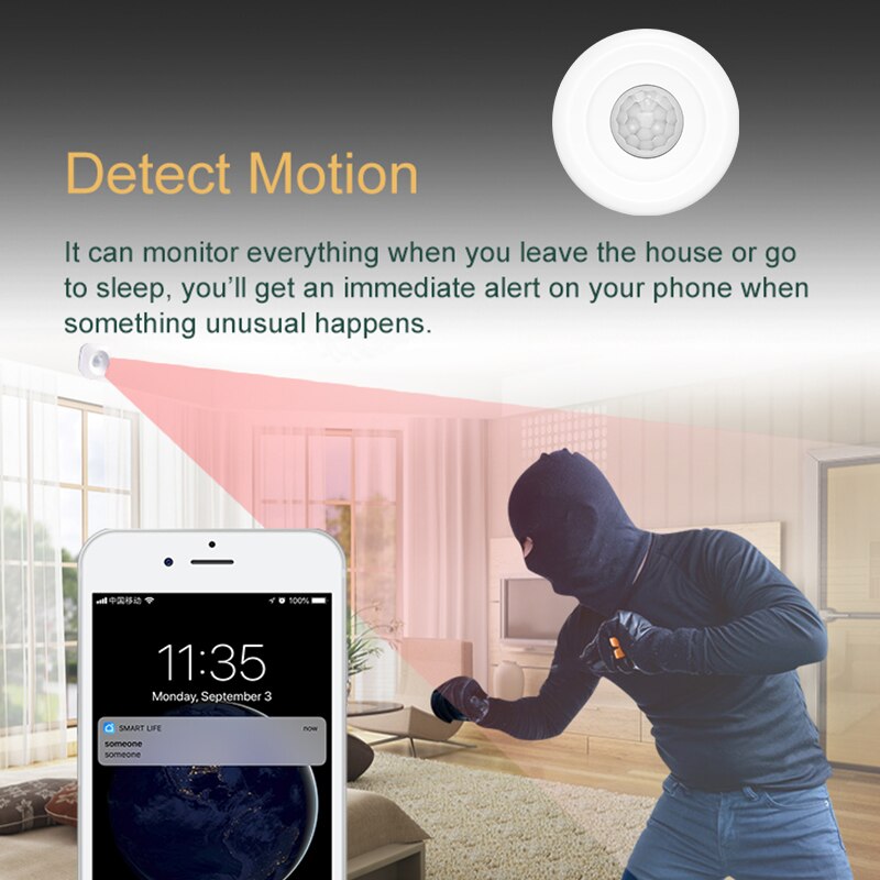 Tuya Smart Life WIFI Motion Sensor PIR Ceiling Alarm Detetor Human Body Movement Infrared Security Intruder Detection Alert