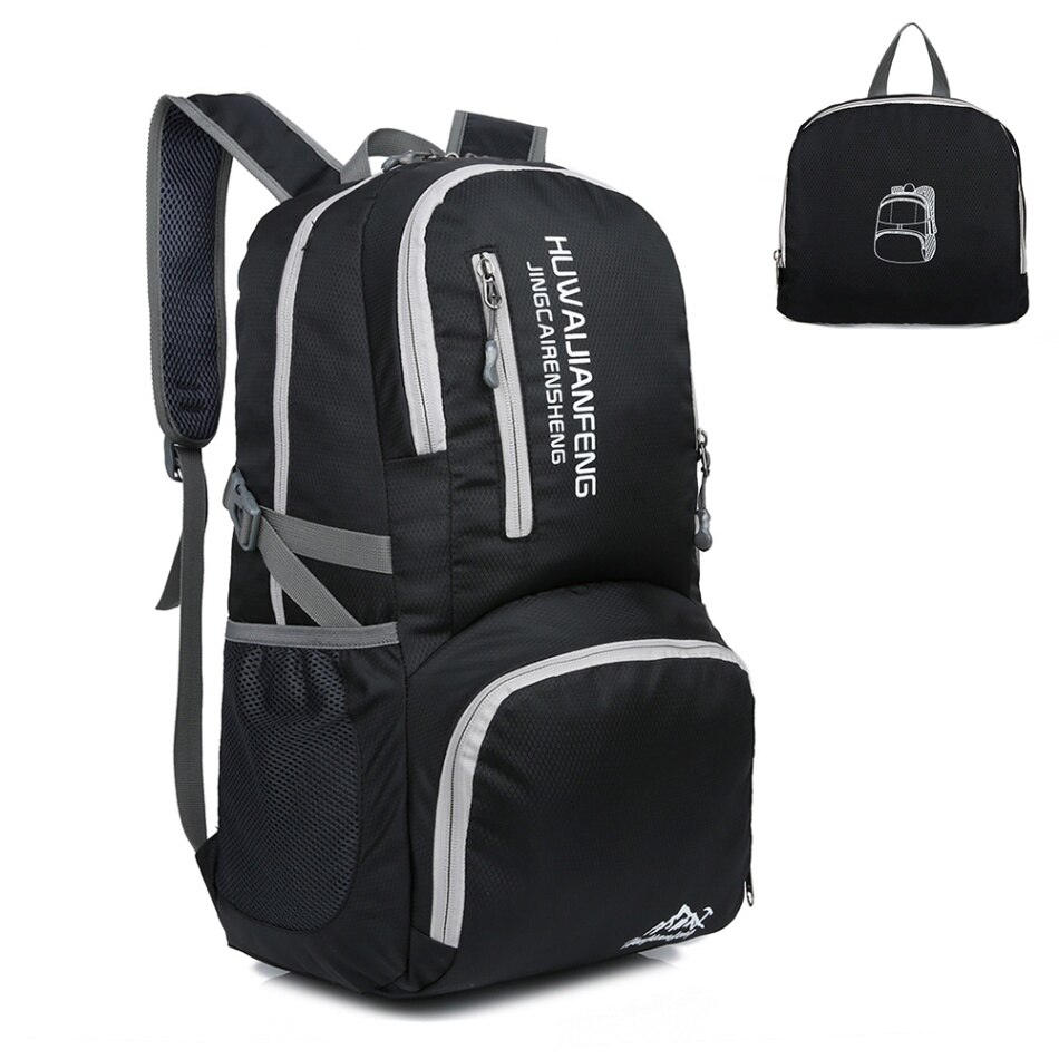 30L Lichtgewicht Opvouwbare Rugzak Waterdichte Outdoor Rugzak Nylon Vrouwen Mannen Fietsen Rugzak Reistas Wandelen Camping Dagrugzak: zwarte kleur