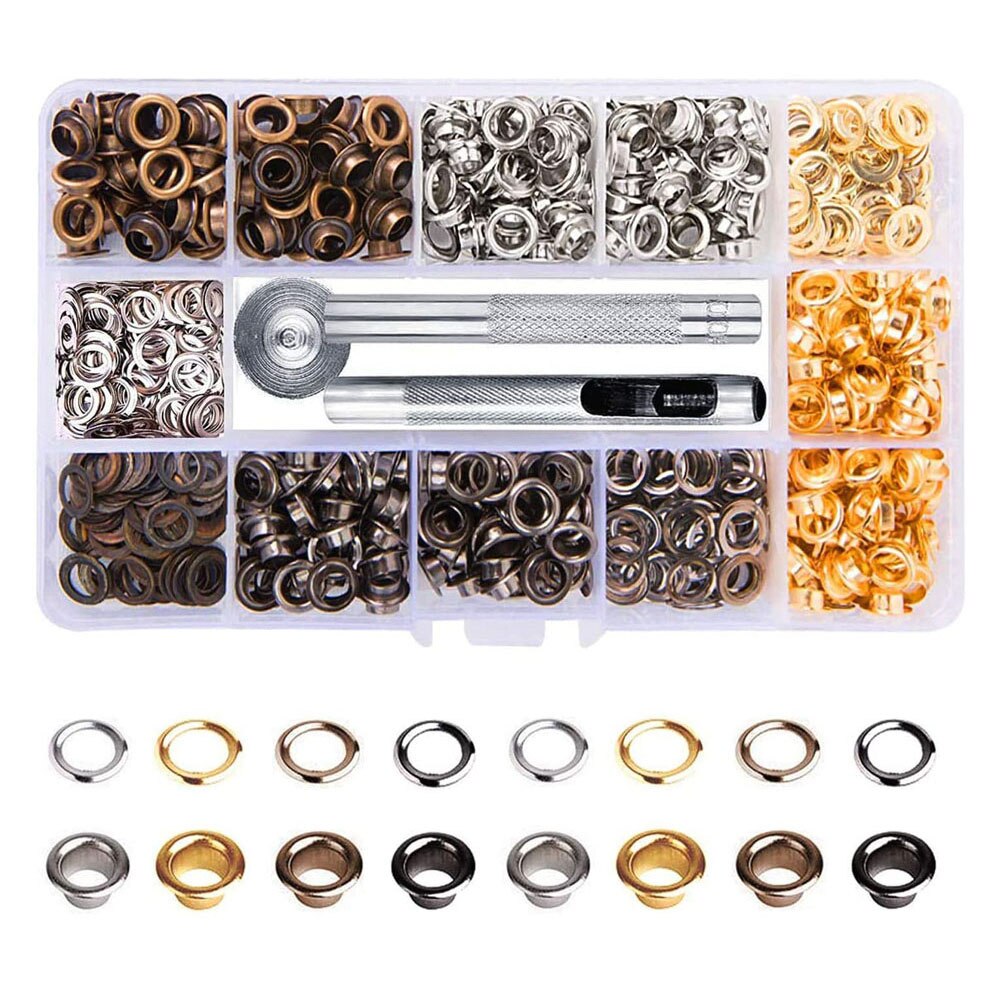 400Pcs 4 Color Brass Grommet Eyelets Kit Tool 1/4" with Installation Tools for Leather Craft Making Clothing Repair Decoration