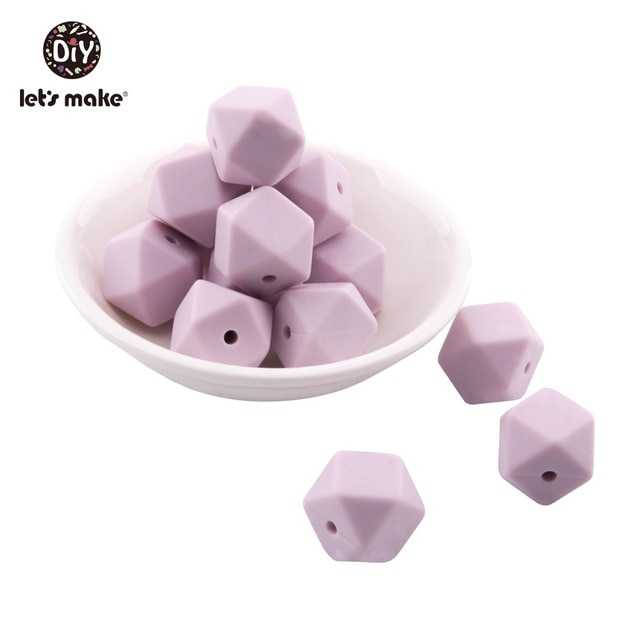 Hacer cuentas de silicona para mordedor 20PC grande 17mm geométrico hexagonal collar de dentición DIY pulsera cuentas de silicona: candy purple