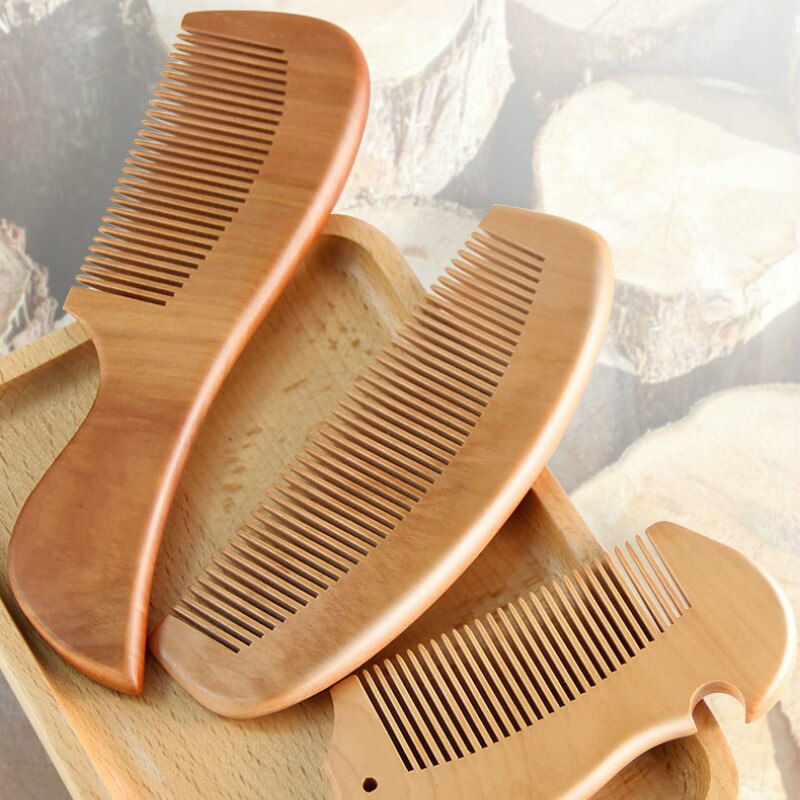 Natural Peach Wood Comb Massage Head Classic Comb Anti-Static Handcrafted Fine Tooth Comb Hair Styling Hair Care Tool