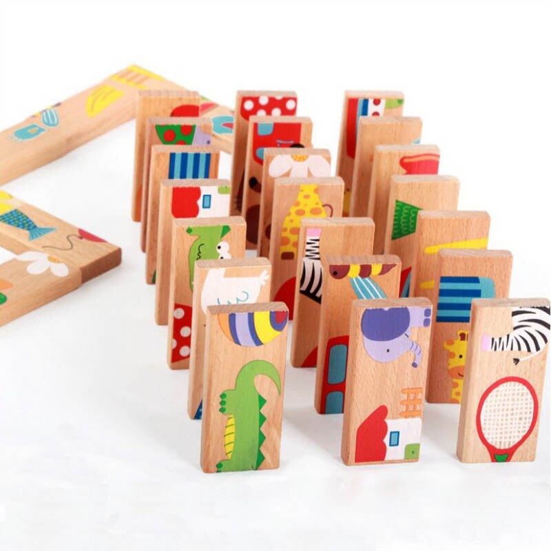 Uddannelse 28 enkelt / kombination farverige dyr domino domino tegneserie bord baby legetøj fødselsdag sjov børns spil