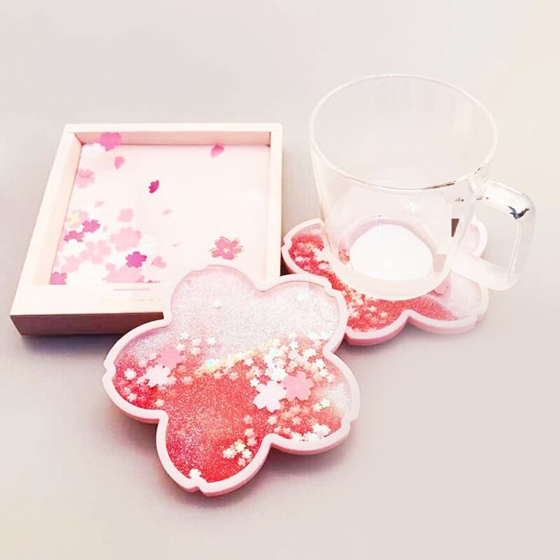 funkeln Untersetzer Niedliche Untersetzer für Getränke Ozean Regenbogen Sakura Untersetzer Mit funkeln Schnell Sand Fließt Trinken Untersetzer