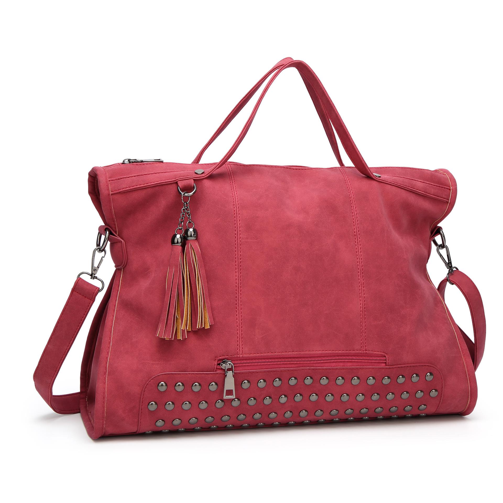 Celebrity Large Women Bag Rivet Big Capacity Soft Leather Shopper Bags Black Tote Handbags Summer Ladies Ellipse Ba: red