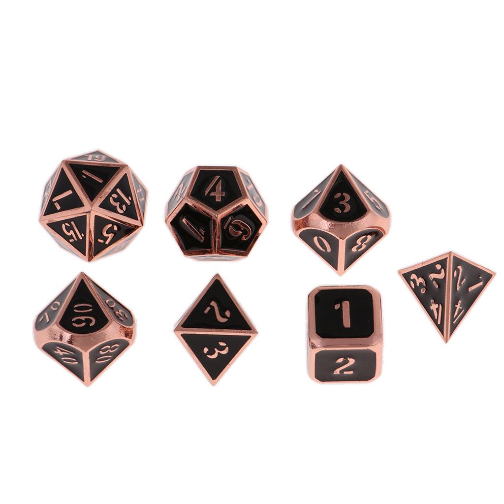 7Pcs Multi-sided Dice Set D&amp;D Dice Game zinc alloy Polyhedral Dice Solid Metal 7-Piece RPG Dice Set: Copper black