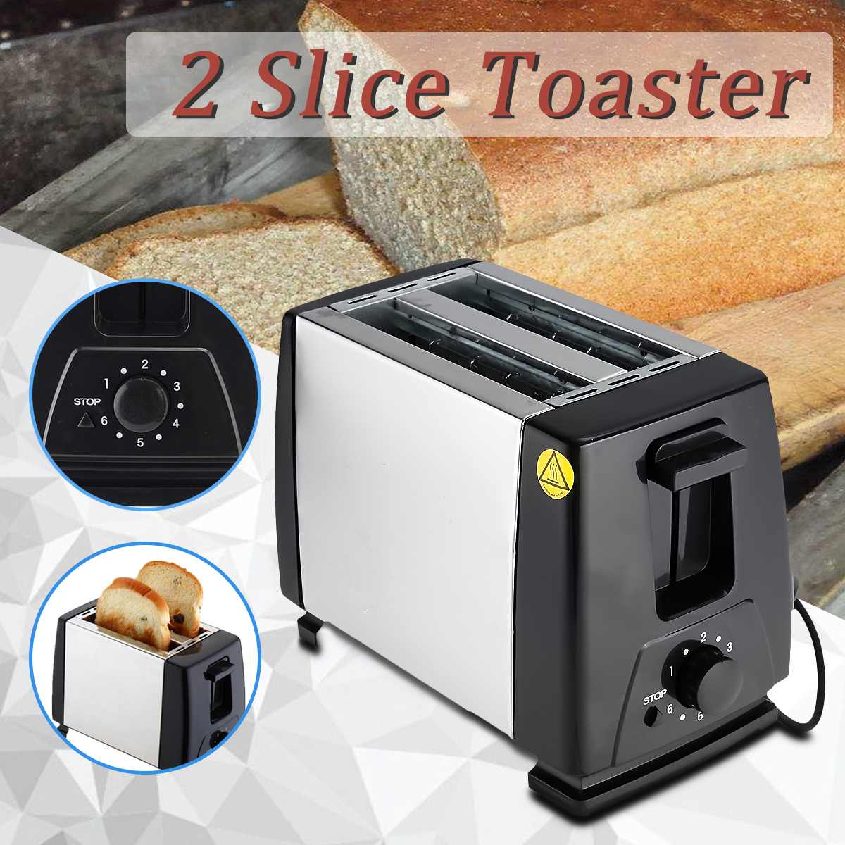 750W 2 Slice Toaster Maker Machine Household Automatic Fast Heating Electronic Bread Toaster Oven Toaster Sandwich Maker Grill