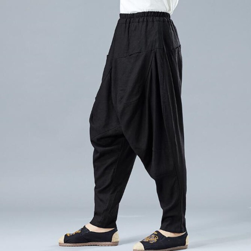 Alta ropa de hombres pantalones bombachos holgados Hip hop, pantalones-Pantalones desierto Pantalones casuales pantalones de lino pantalones de Hombre Ropa