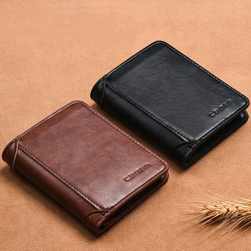Men's wallet, wallet, integrated card bag, multifunctional vertical three fold leather wallet