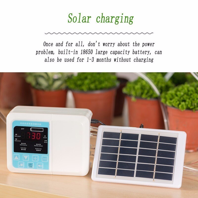 Garden Drip Irrigation Watering System 1/2 Pump Controller Timer System Solar Intelligent Automatic Watering Device for Plants