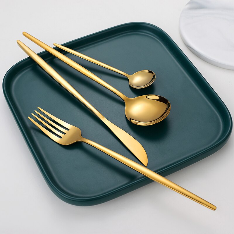 Green Gold 24 Piece Cutlery Cutlery Set Non-fading Cutlery Set Stainless Steel Cutlery Dinner Kitchen Household Knives