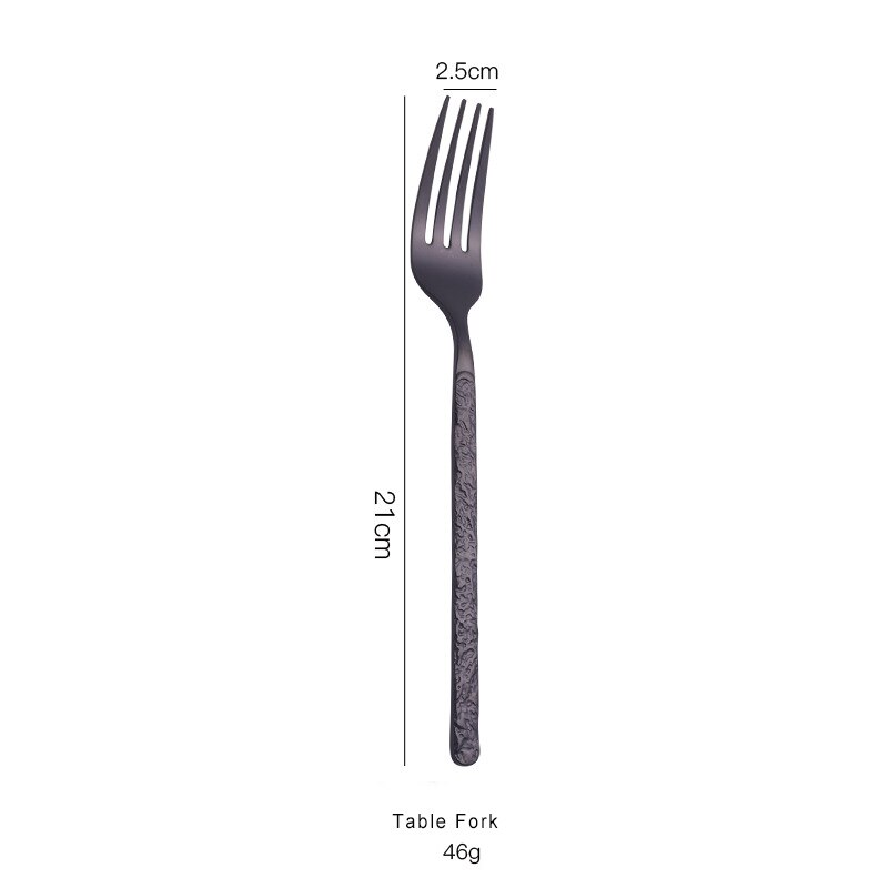 Black Cutlery Set Stainless Steel Flatware Tableware Spoons Set Forks Knives Teaspoons Stone Pattern Handle Eating Utensils Home: Table Fork
