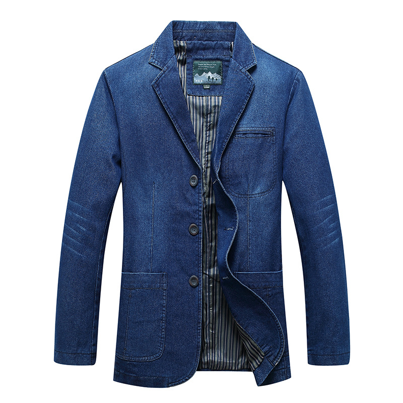 Spring And Autumn Men&#39;s Retro Denim Suit Casual Loose Plus Size Classic Jacket Male High-end Brand Denim Suit Jacket: Dark Blue / Asian-3XL