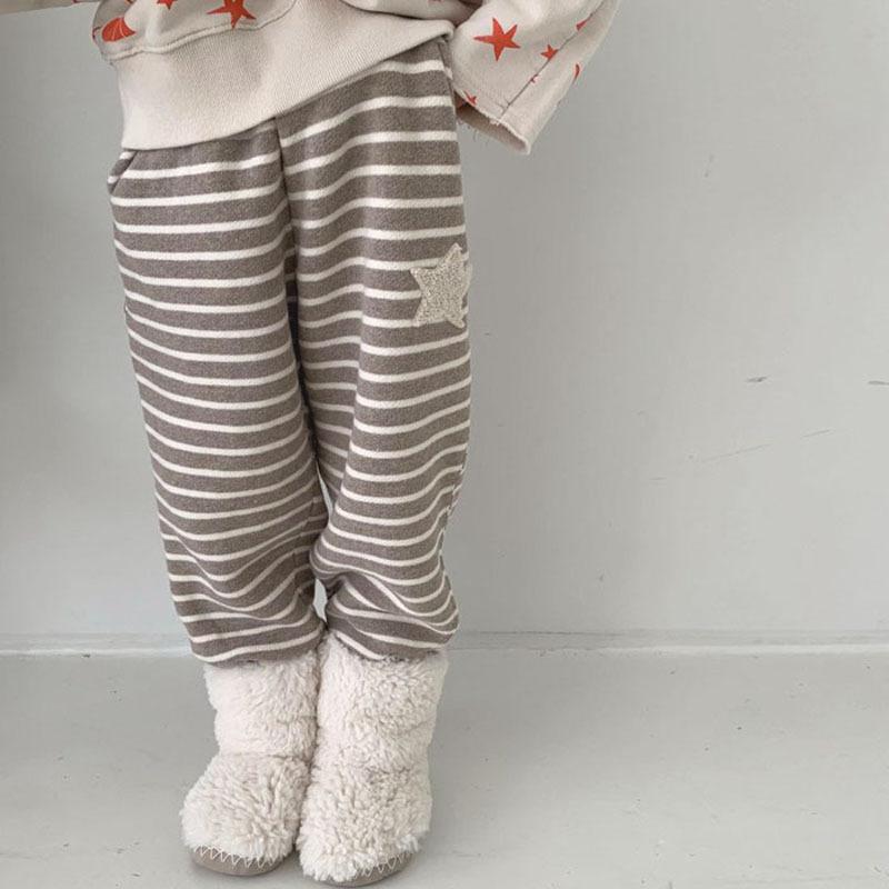9441 Ins pantaloni Casual in peluche a righe per bambini autunno inverno pantaloni sportivi comodi da ragazzo 0-5 anni pantaloni Casual da ragazza: coffee / 73cm