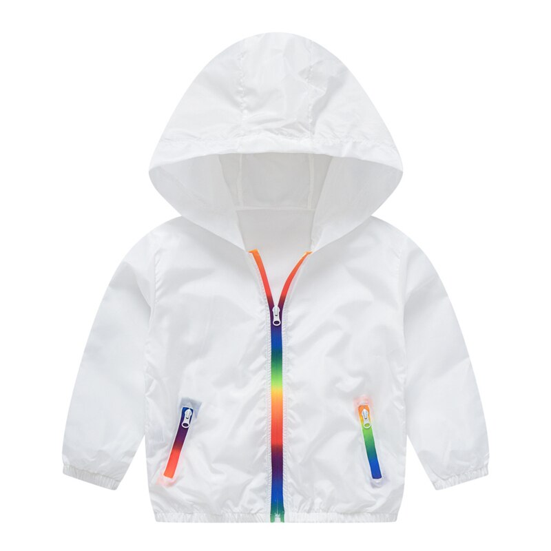 Children Toddler Sunscreen Jacket Thin Breathable light Sun Protective Outdoor Coat Hooded Anti-UV Summer Beach Clothes Rainbow: white / 9T (140)