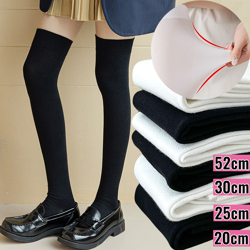 Giappone tinta unita nero bianco calze lunghe calze JK Style School Girls calze autoreggenti Lolita Kawaii Cute calze al ginocchio
