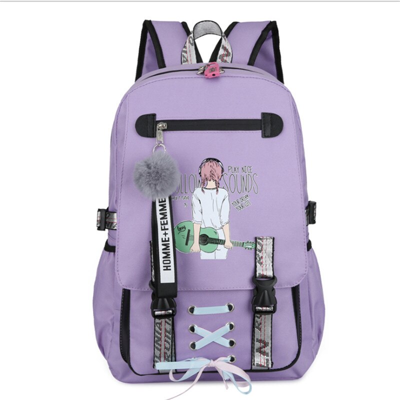 Large school backpacks for teenage girls usb with lock Anti theft bags big High School bag youth Leisure College women Book bag: girl purple