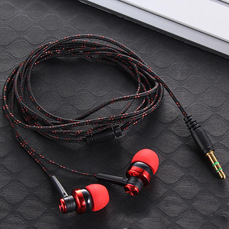 Øretelefon med ledning mærke stereo in-ear 3.5mm nylonvævet kabel høretelefon headset med mikrofon til bærbar smartphone  #20: Rød